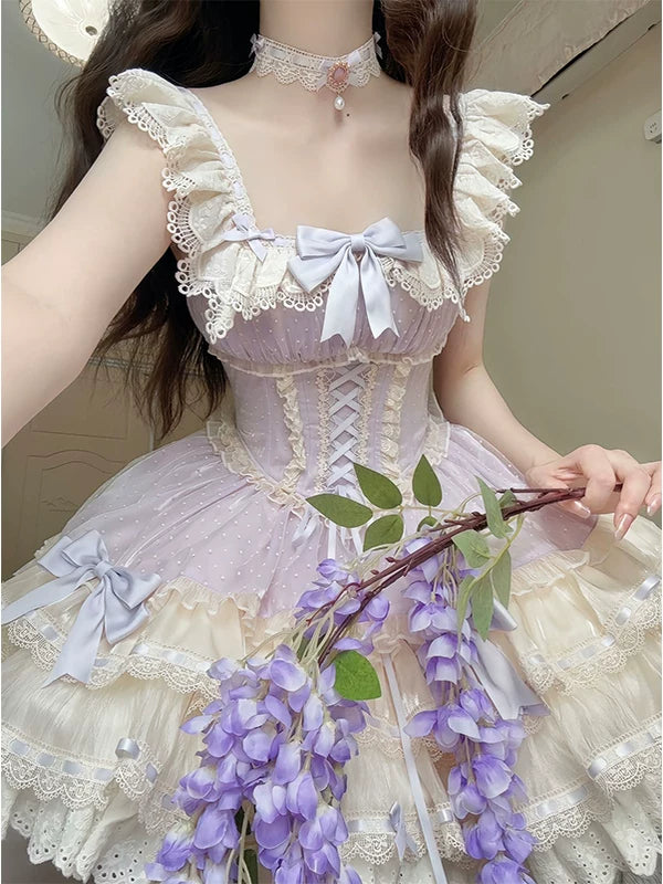 Creamy - Lavender Ballet - Purple JSK with Tiered Ruffles and Bows