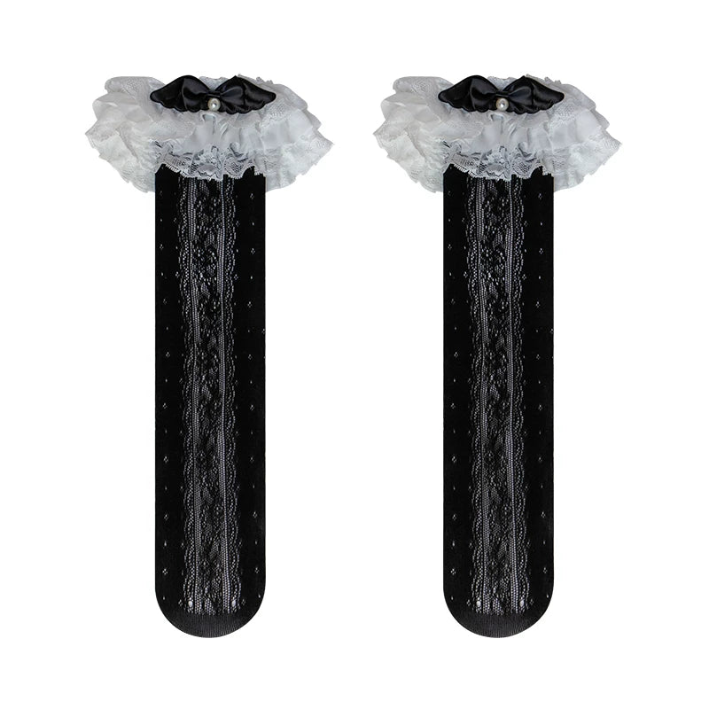 Sock Noble - Angel's Secret Garden - Lace Socks with Bow and Pearl Details
