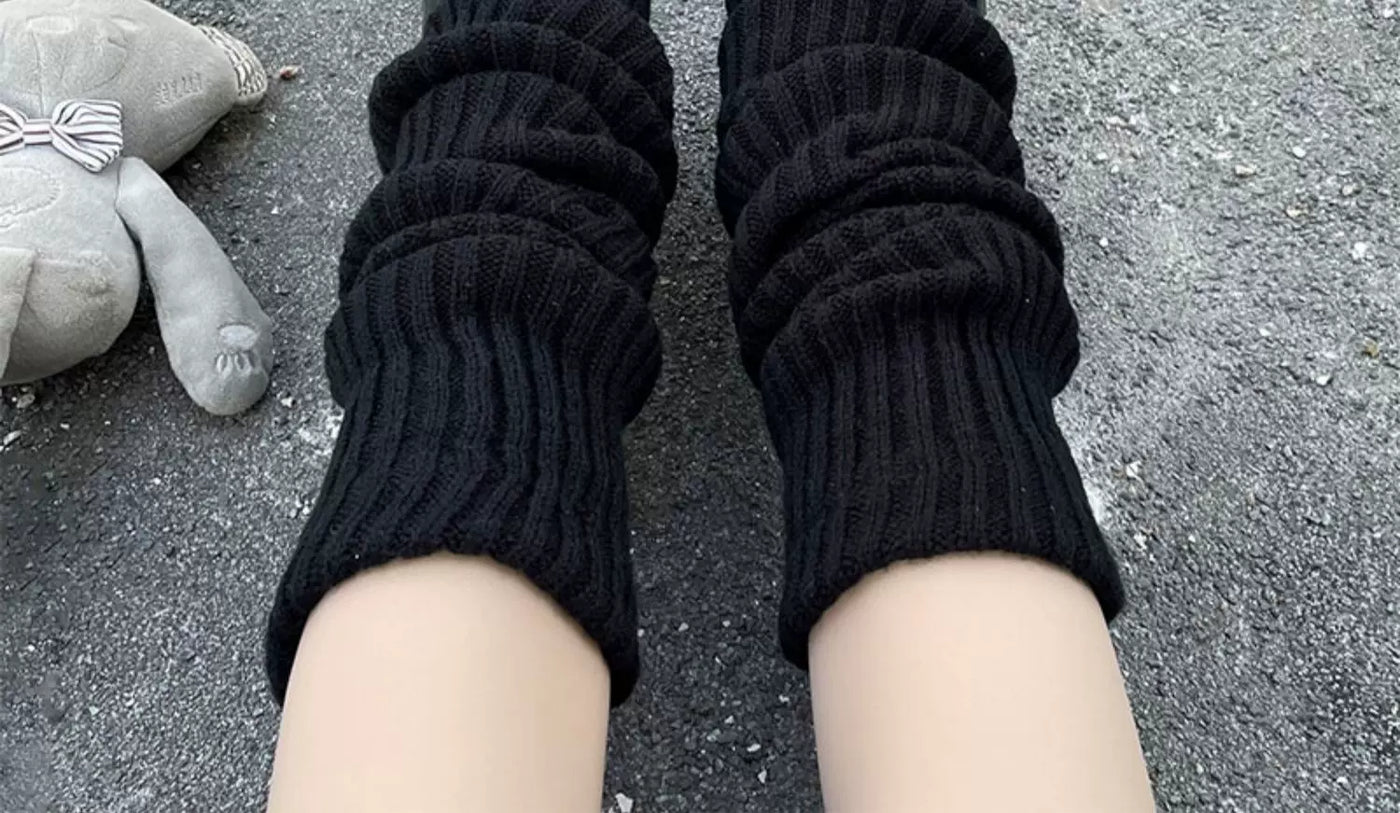 Floral Milk Cat - Ribbed Scrunch - Long Ribbed Leg Warmers in 50, 70 and 80 cm Lengths