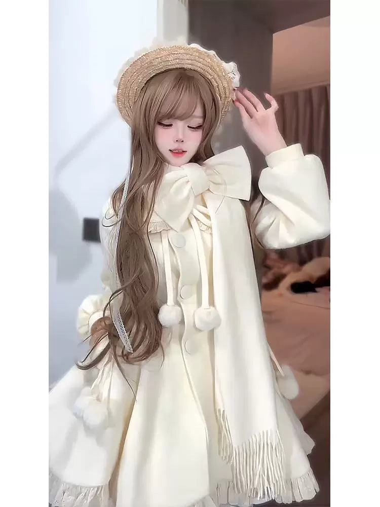 Sweetheart Dream Machine - First Love - Cotton-Padded Coat Dress and Bow Scarf Set