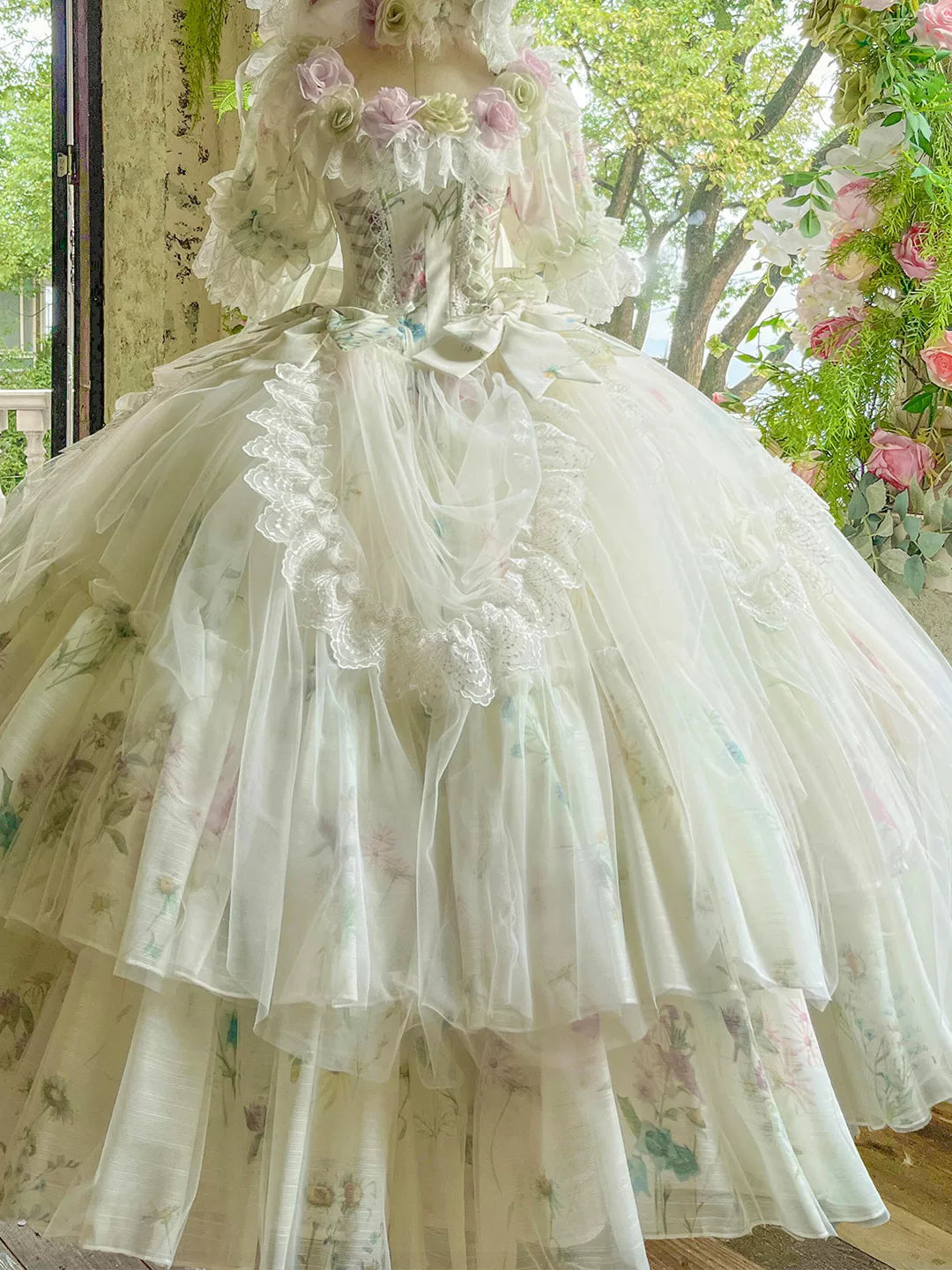Flora Muse Spring Rose Bridal Lolita Gown with included petticoat for full volume