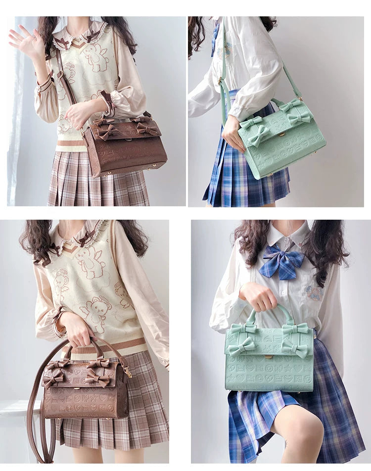 LovelyLota - Sweetheart Chocolate - Embossed Bow Bucket Bag