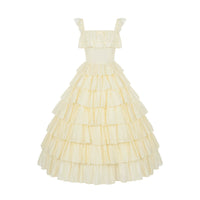 With PUJI - Foam Rain - Lolita OP Dress, Ruffle Trim & Square Neckline - Seven-layer ruffled yellow dress Pre-sale In stock / S