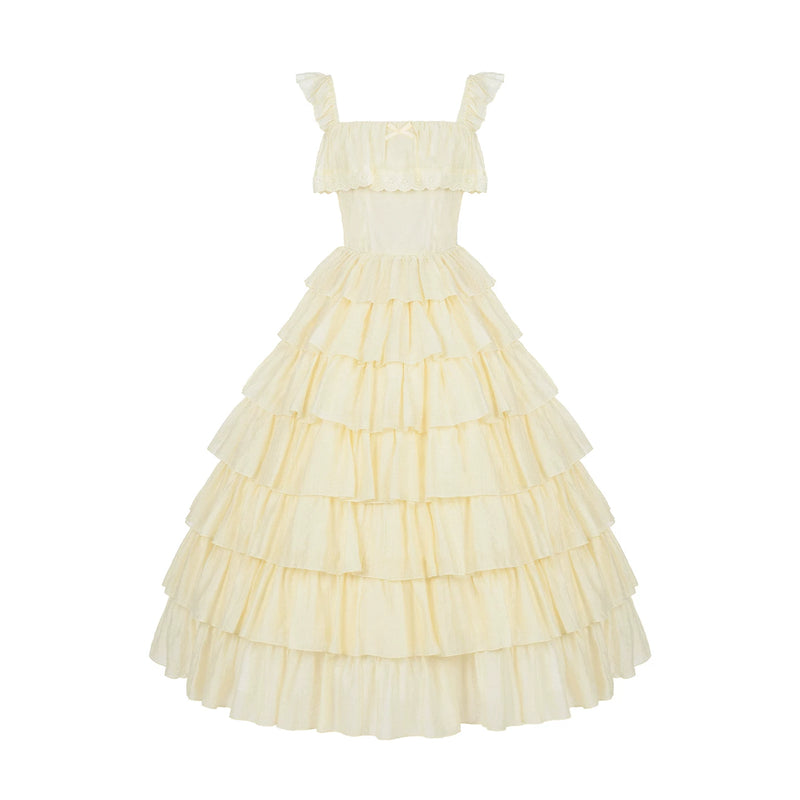 With PUJI - Foam Rain - Lolita OP Dress, Ruffle Trim & Square Neckline detail view 9