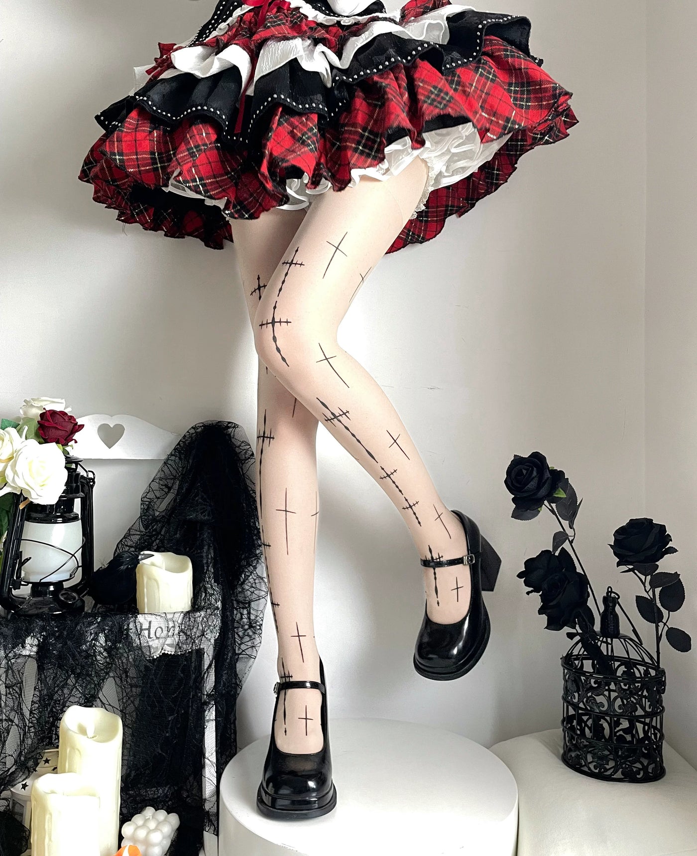 Fantasy Doll - Punk Crosses - Tights with Scattered Cross Print