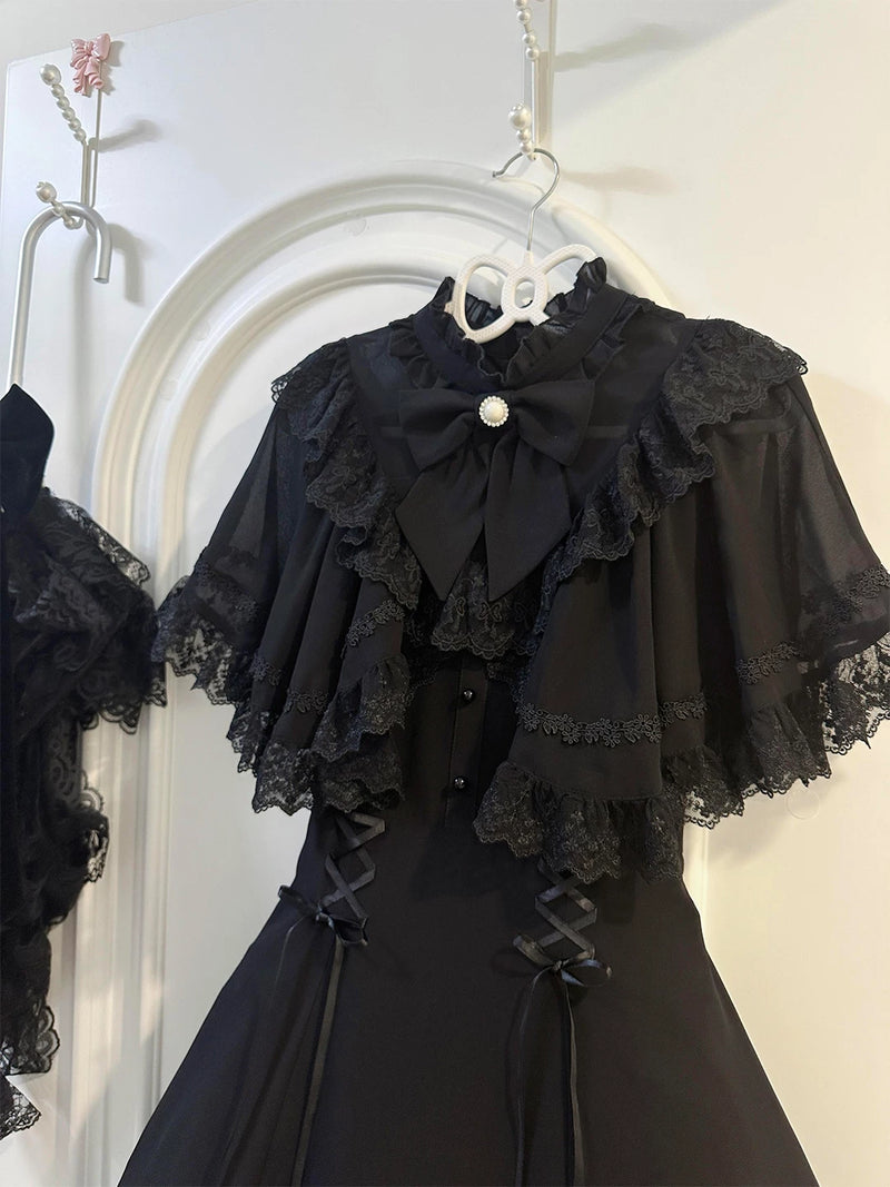 Creamy - Lace Cape - Black OP dress with a lace-trimmed cape