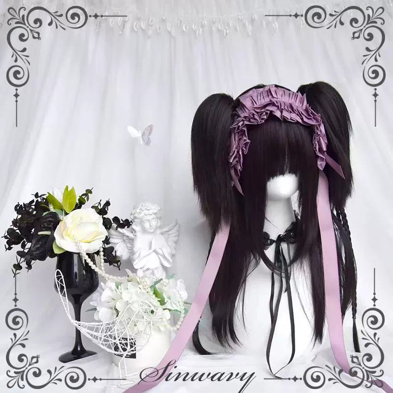 Sinwavy - Gothic Lolita Wig Black Natural - Hair With Ponytails & Braids Wig