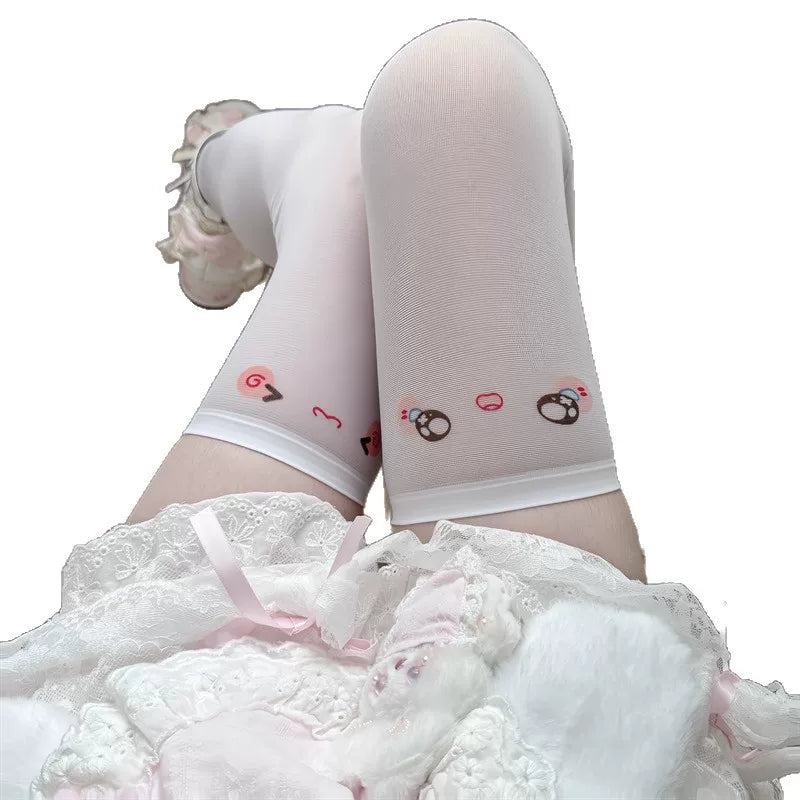 Fantasy Doll - Emoticon Over Knee - Socks with printed emoticons