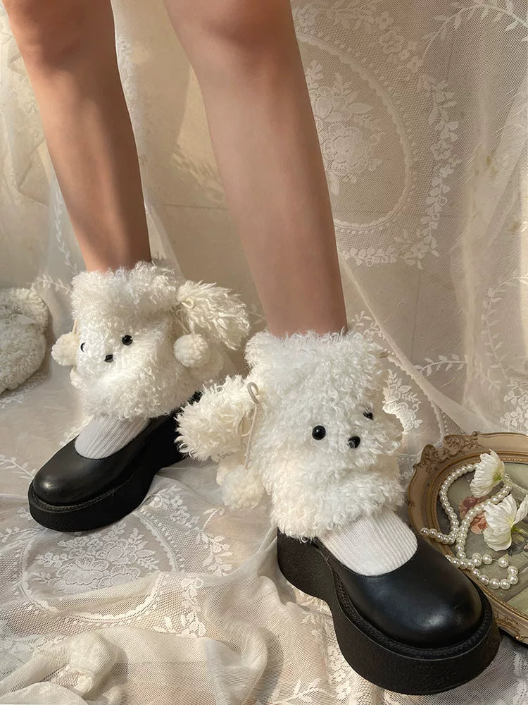 Sock Noble - Big-Eared Dog - Curly Plush Leg Warmers with Dog-Face Detail