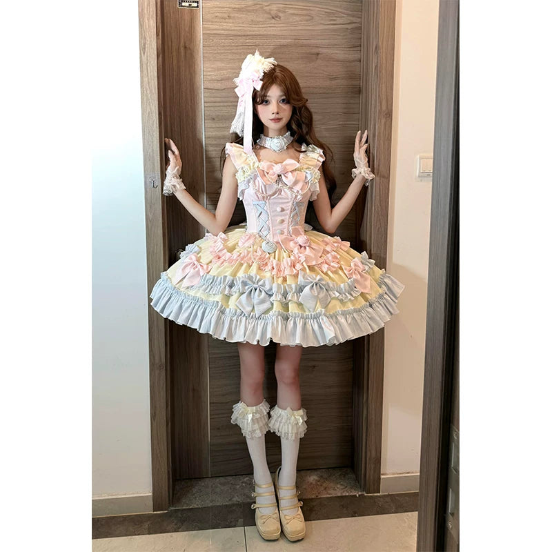 Creamy - Sweet Lolita - Candy pastel JSK with lace trim, corset
