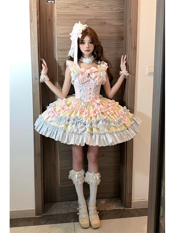 Front view of candy color sweet lolita JSK with train