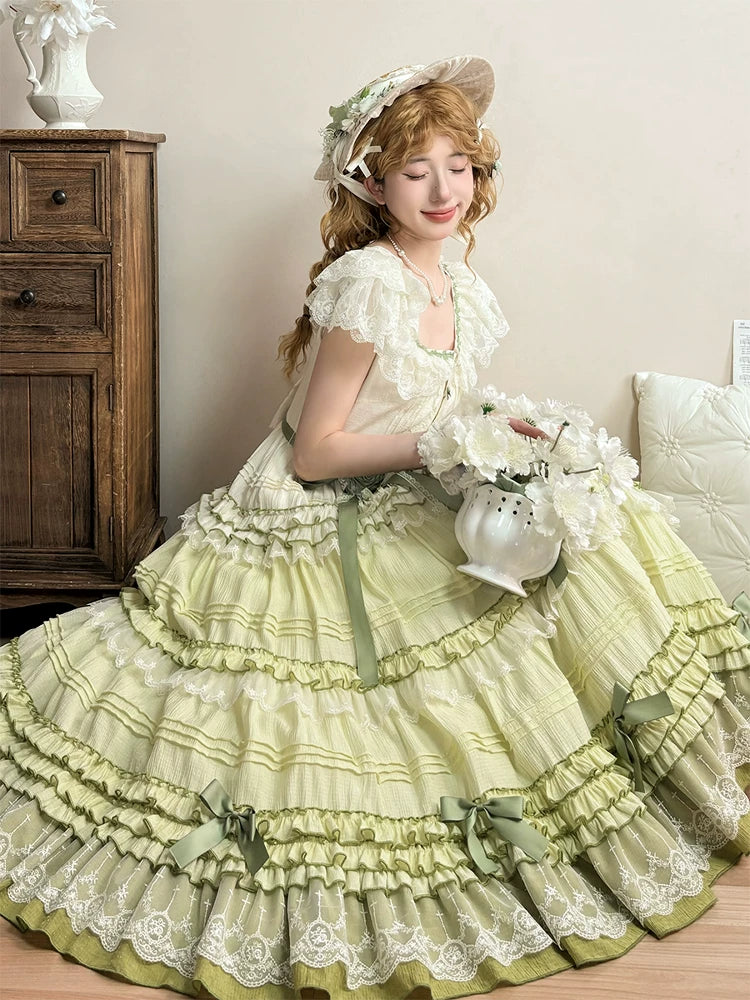 Carol Goddess - Tasha's Garden - Gradual sage green gradient lolita