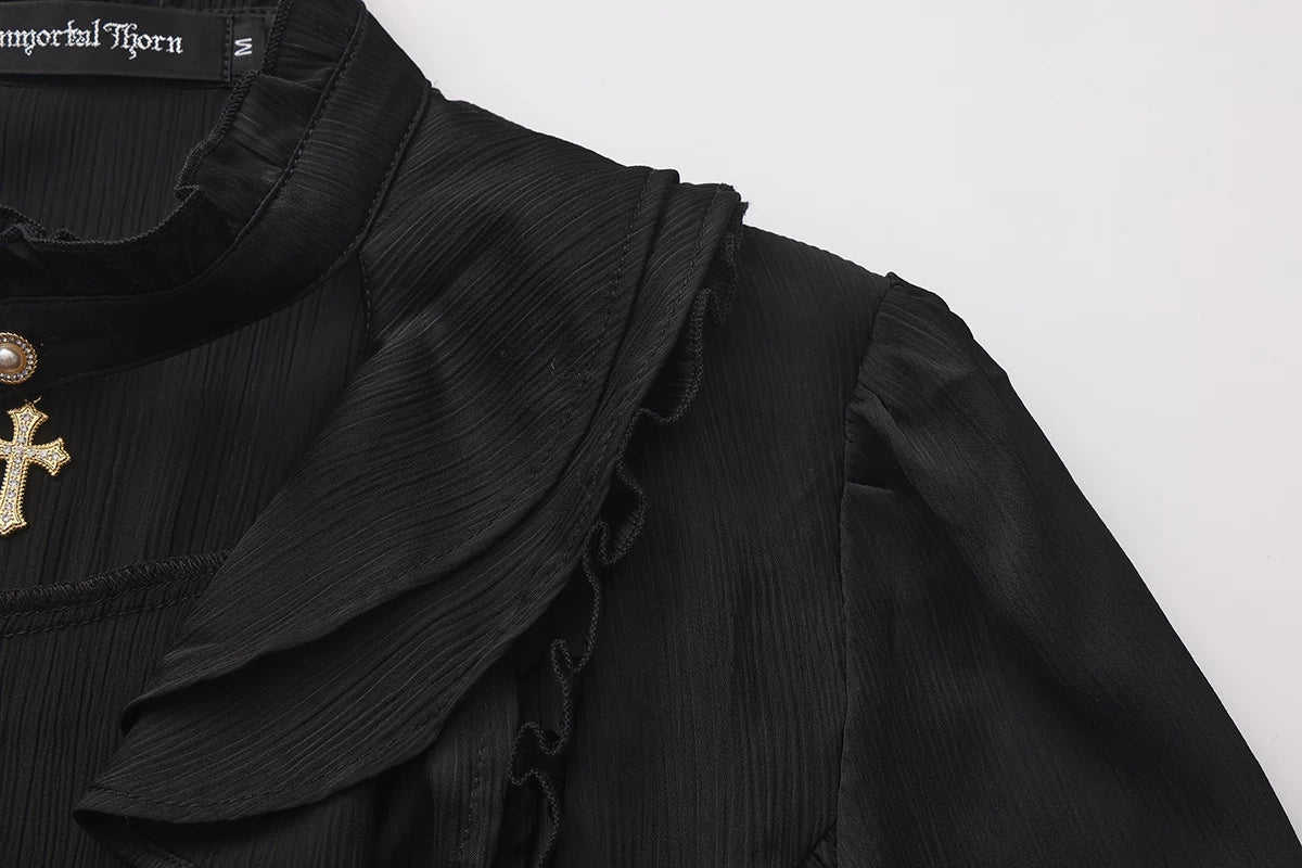Immortal Thorn - Eternal Rabbit Invitation - Ouji Lolita Vintage Long Sleeve Blouse, Ruffles V-Neck