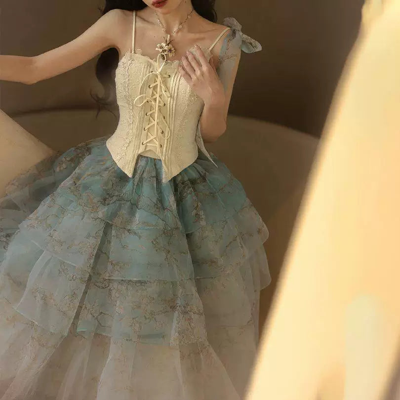 Sweetheart Dream Machine - Swan Garden - JSK top or underskirt with layered blue tiers