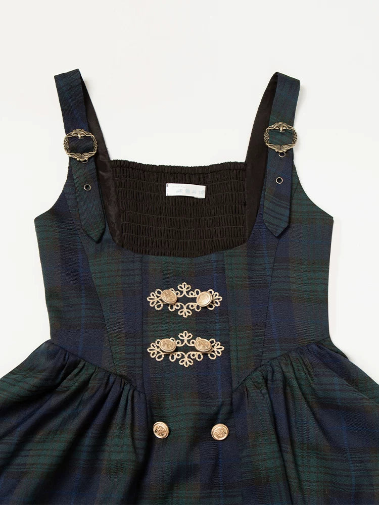 With PUJI - Berlin Souvenir - Plaid Preppy Style Lolita Bust Supporting JSK Outfit detail view 4