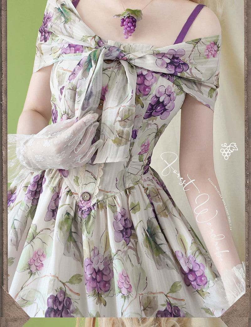 Forest Wardrobe - Forest Grapes - Classic Lolita JSK Dress and Headband - 6