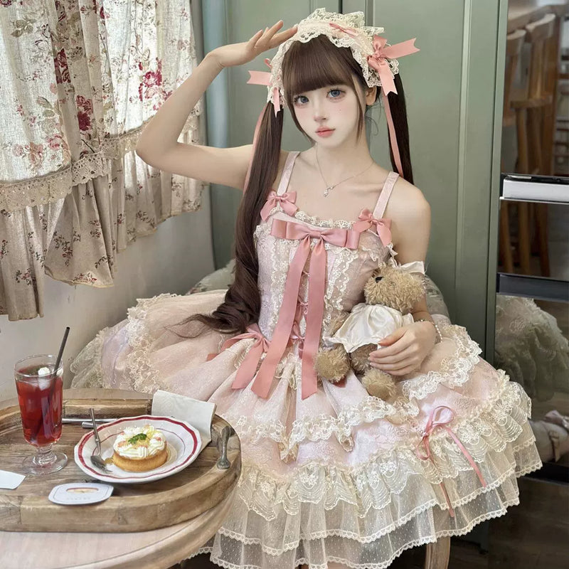 Lady Han Satin Heart Knot Ballet JSK Dress featuring a satin fabric and heart knot detail, perfect for Lolita fashion style.