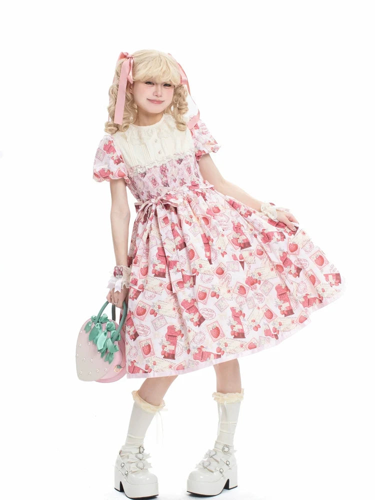 Strawberry Witch - Kawaii Lolita OP Dress - Strawberry Print OP Dress