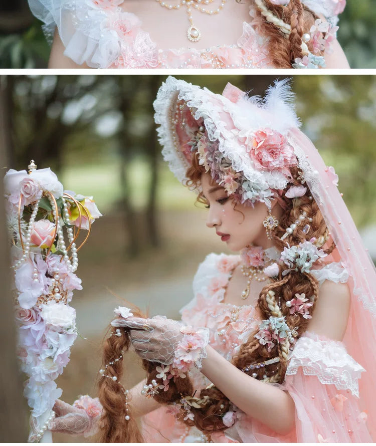 Handmade - Floral Bonnet Headwear - Sweet lolita bonnet headwear
