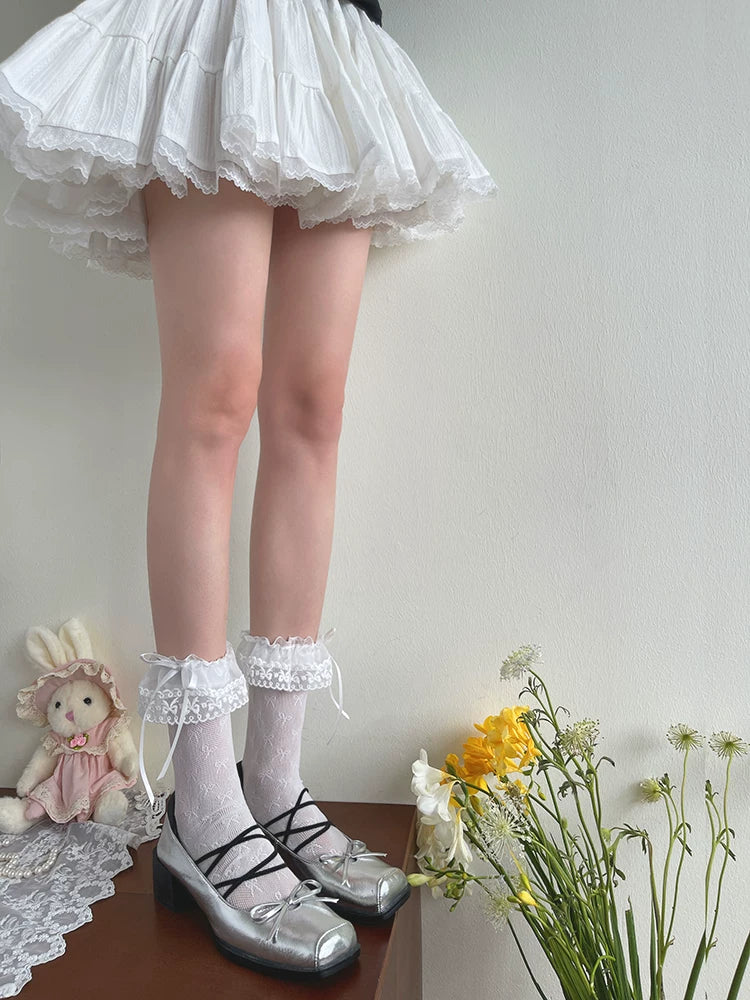 Sock Noble - Ribbon Gift - Mid-Calf Socks with Lace Cuffs and Bows