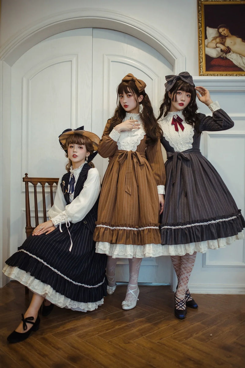 Miss Point - Rose Doll - Elegant Lolita Striped Fishbone Skirt