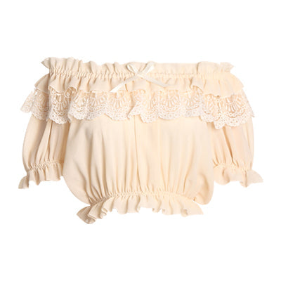 ZhiJinYuan - Open Shoulder - Open-Shoulder Blouse with Lace and Ruffle Hem - product detail 2