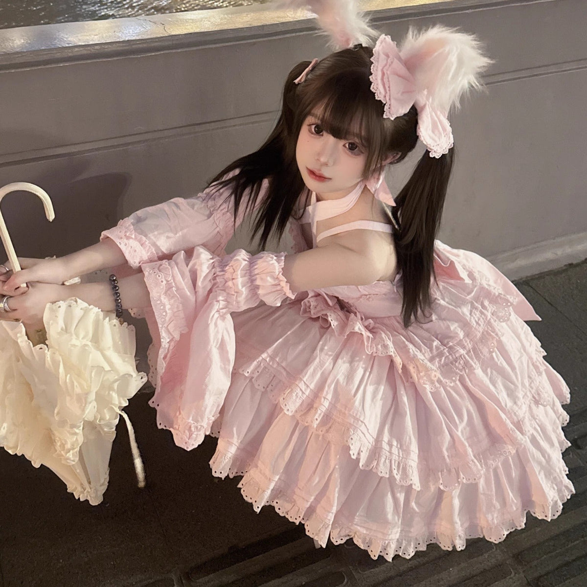 MEEKWIND - Miss Flora - Cotton Sweet Lolita OP and JSK dress options with tiered lace skirts - product detail 12