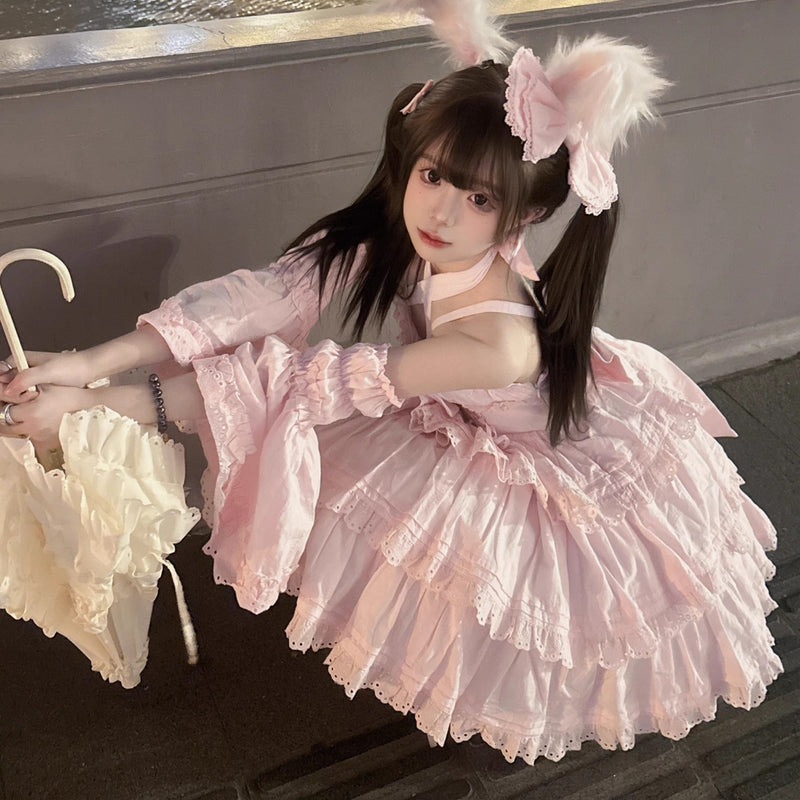 MEEKWIND - Miss Flora - Cotton Sweet Lolita OP and JSK dress options with tiered lace skirts - product detail 12