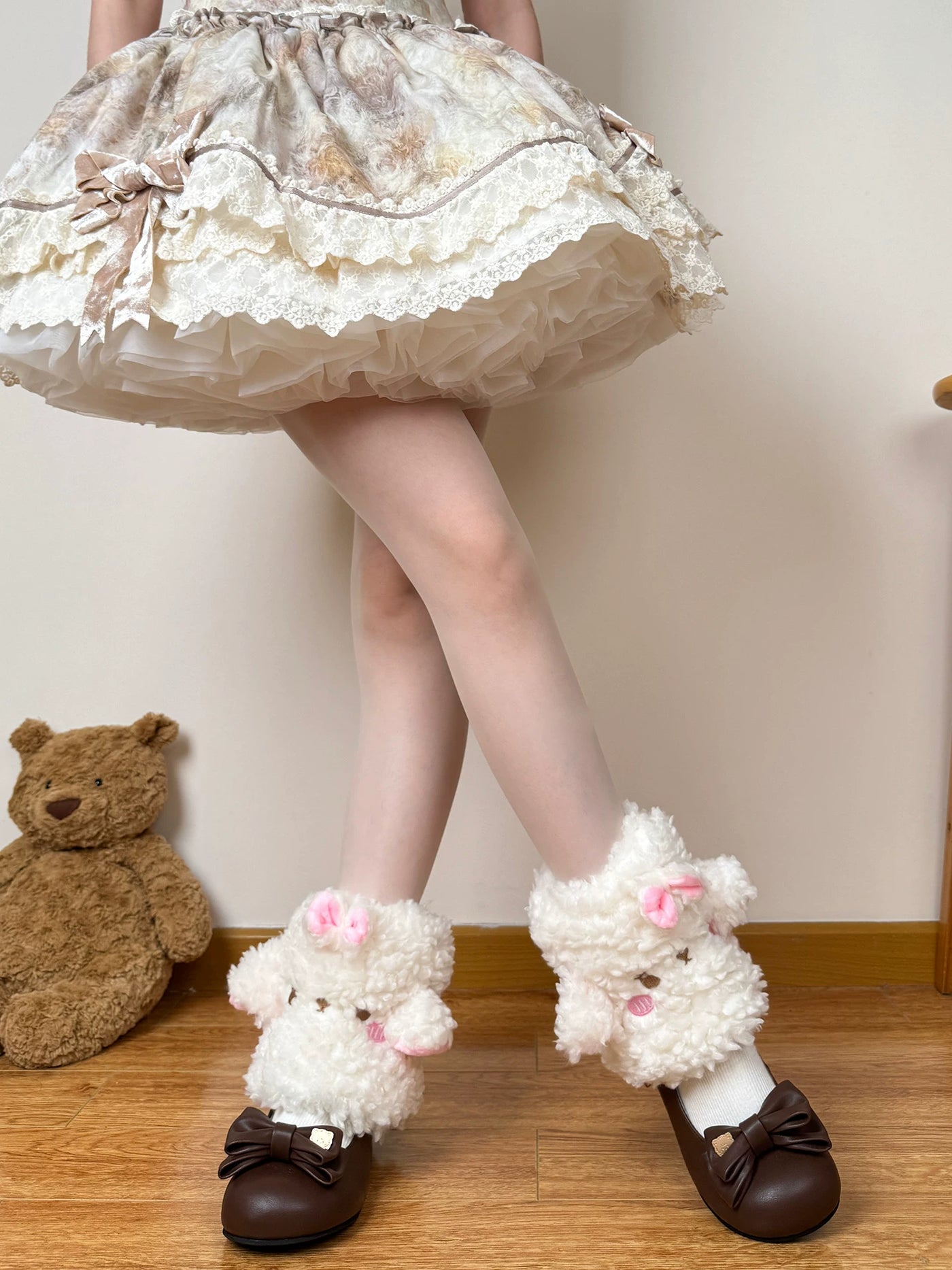 Chubby Bear Tales - Little Sheep Lolita - Plush sock covers with sheep faces and bows