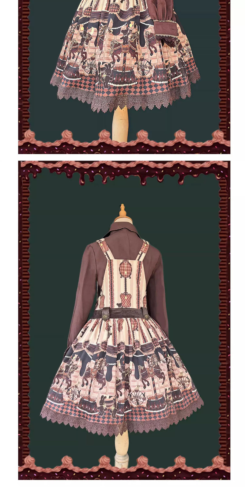 Infanta - Chocolate Carousel - Cotton Sateen Suspender Dress