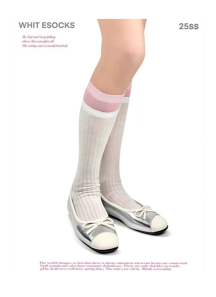 White Socks - Ballet Rib - Mid-Calf Socks with Double-Rib Contrast Cuffs