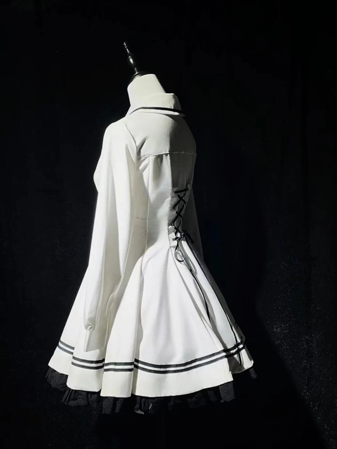 Creamy - Academy Cape Set - White OP dress and cape set with black piping