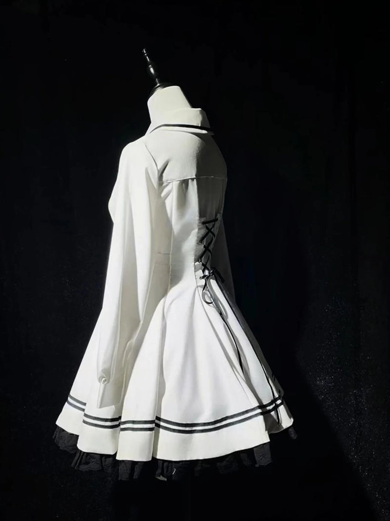 Creamy - Academy Cape Set - White OP dress and cape set with black piping