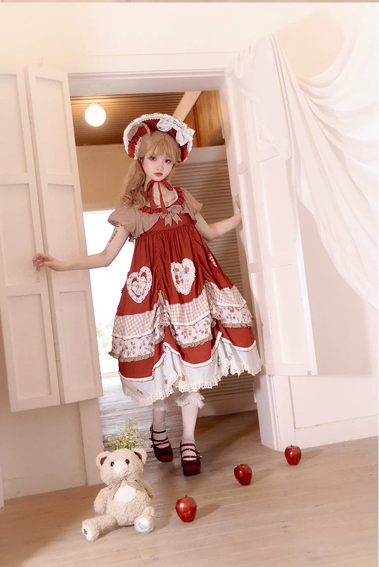 Baozi Pig - Cherry Pastoral - Red OP Dress with Cherry Print