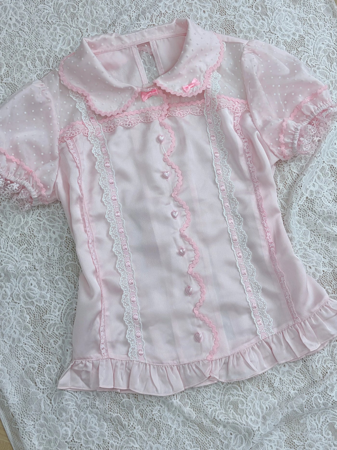 Galette Bunny - Cherry Blossom Girl - Short-Sleeve Blouse with a Rounded Collar