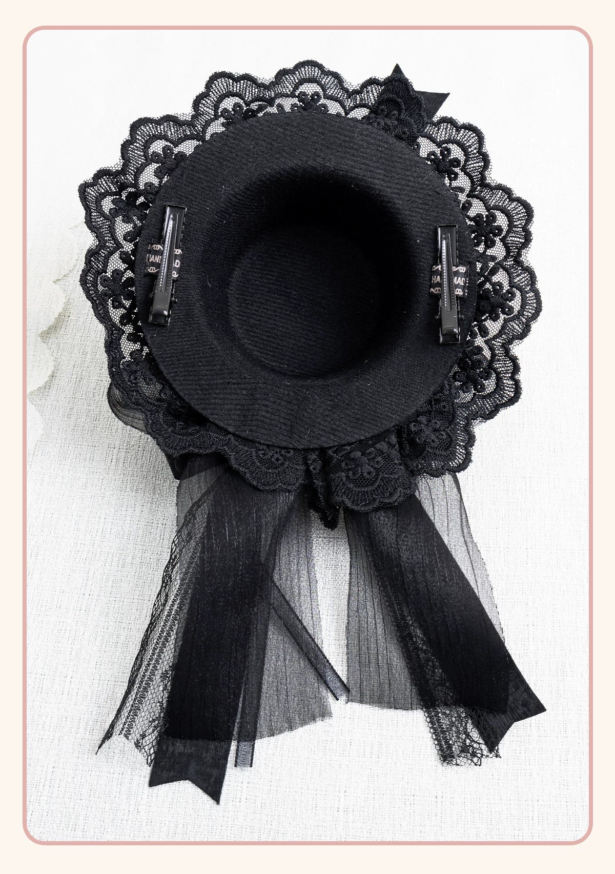 Stardust Rose - A035 Black Lace - Black Lace Headwear and Hand Sleeves with Ribbon Bows