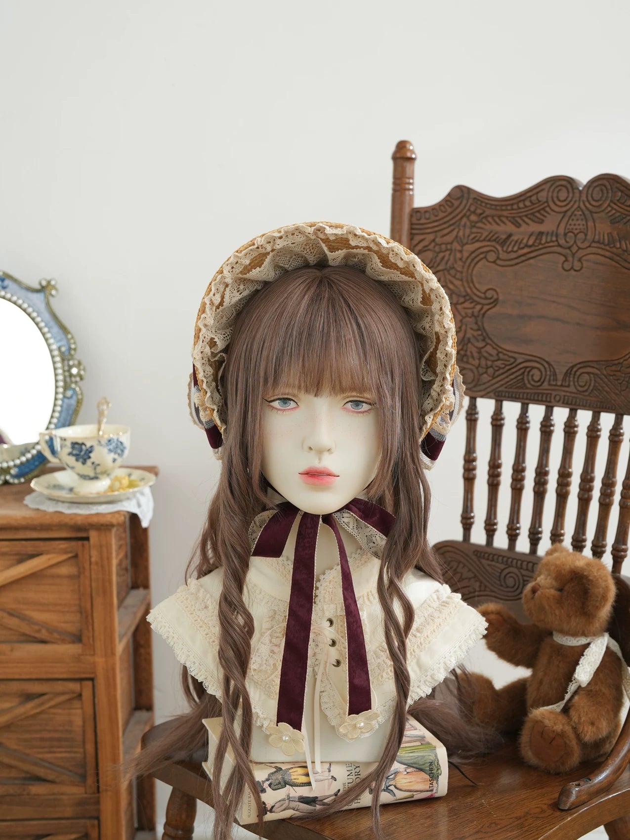 Star Box - Old Summer Shadow - Straw Bonnet with a Lace-Trimmed Brim
