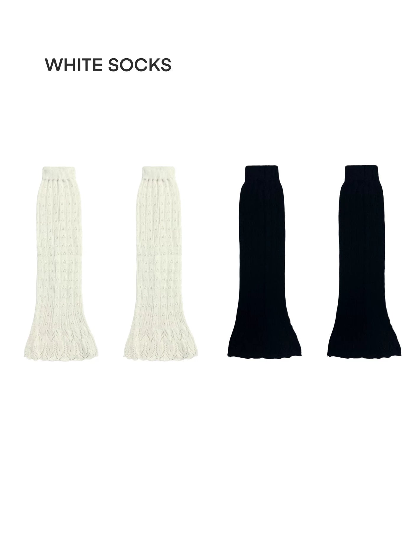 White Socks - Openwork Flared - Knitted Leg Warmers with Flared Hems