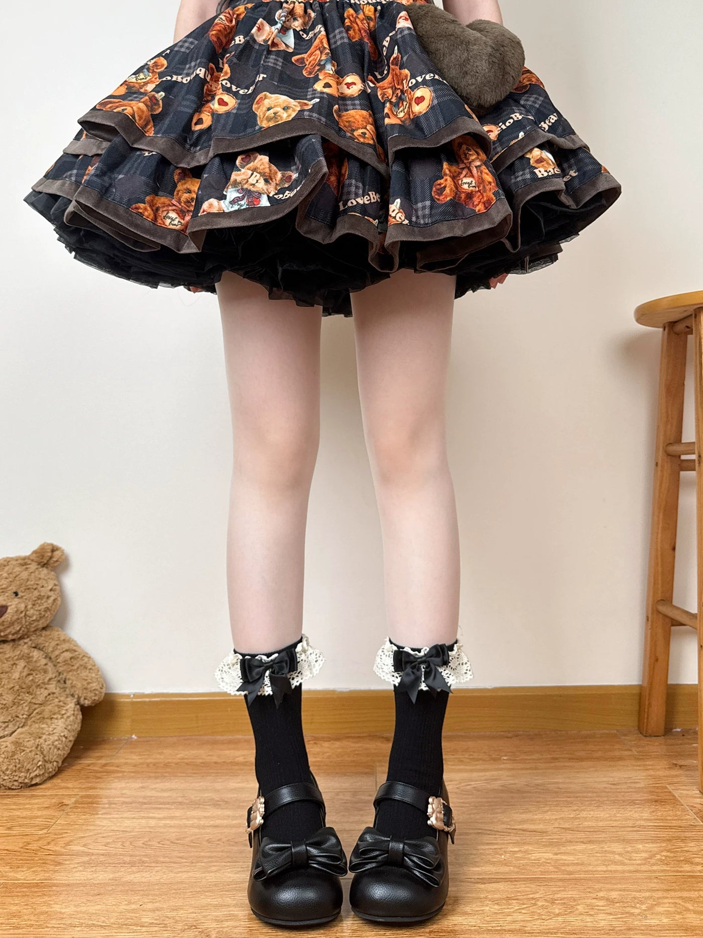 Chubby Bear Tales - Caramel Cocoa - Calf and Mid-Calf Socks with Lace Cuffs