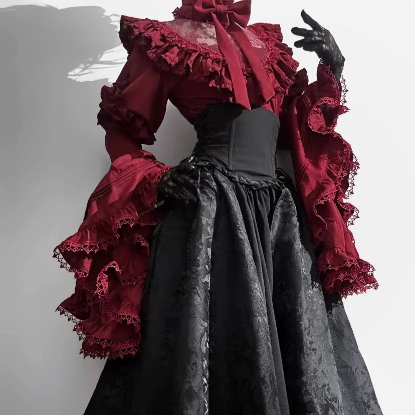 Sweetheart Dream Machine - Quiet Gothic - Hime-sleeve Blouse with Black SK Skirt Options