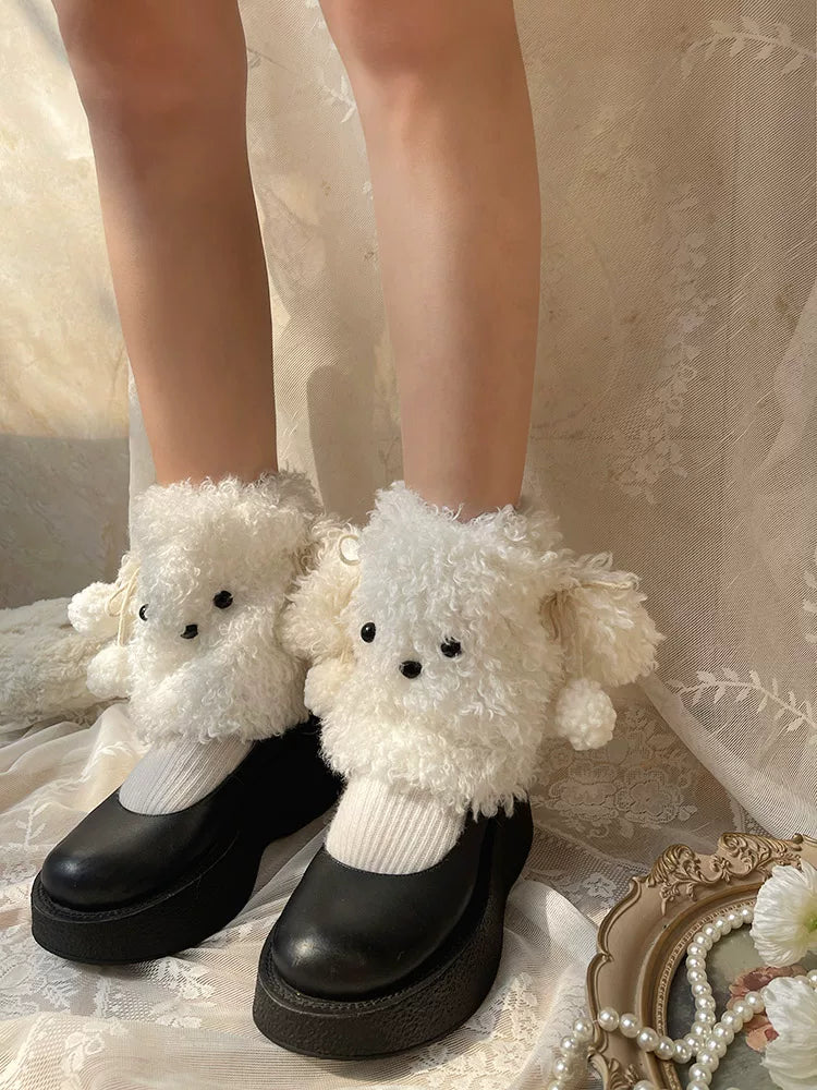 Sock Noble - Big-Eared Dog - Curly Plush Leg Warmers with Dog-Face Detail