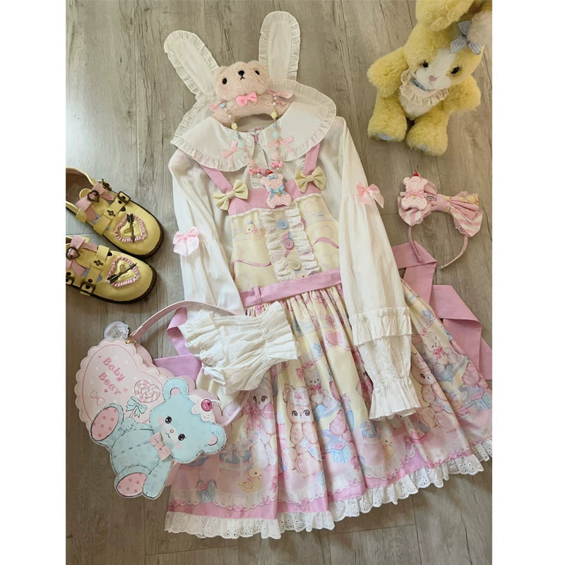 Lady Han Sweet Little Bear JSK dress by Lolita Fetch featuring a cute bear print and sweet pastel design.
