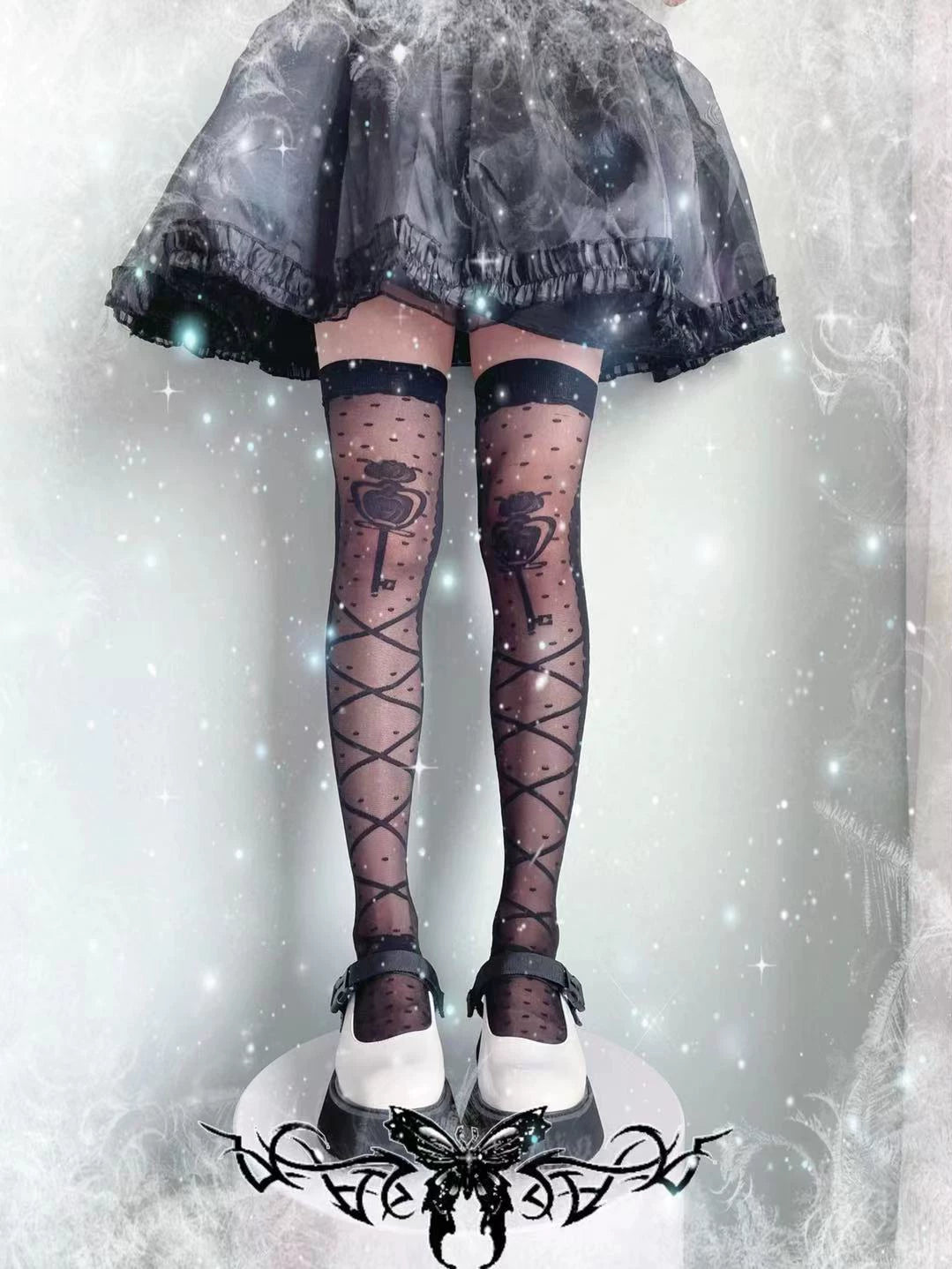 Fantasy Doll - Ribbon Lattice - Bow Thigh-High Stockings with Ribbon Lattice