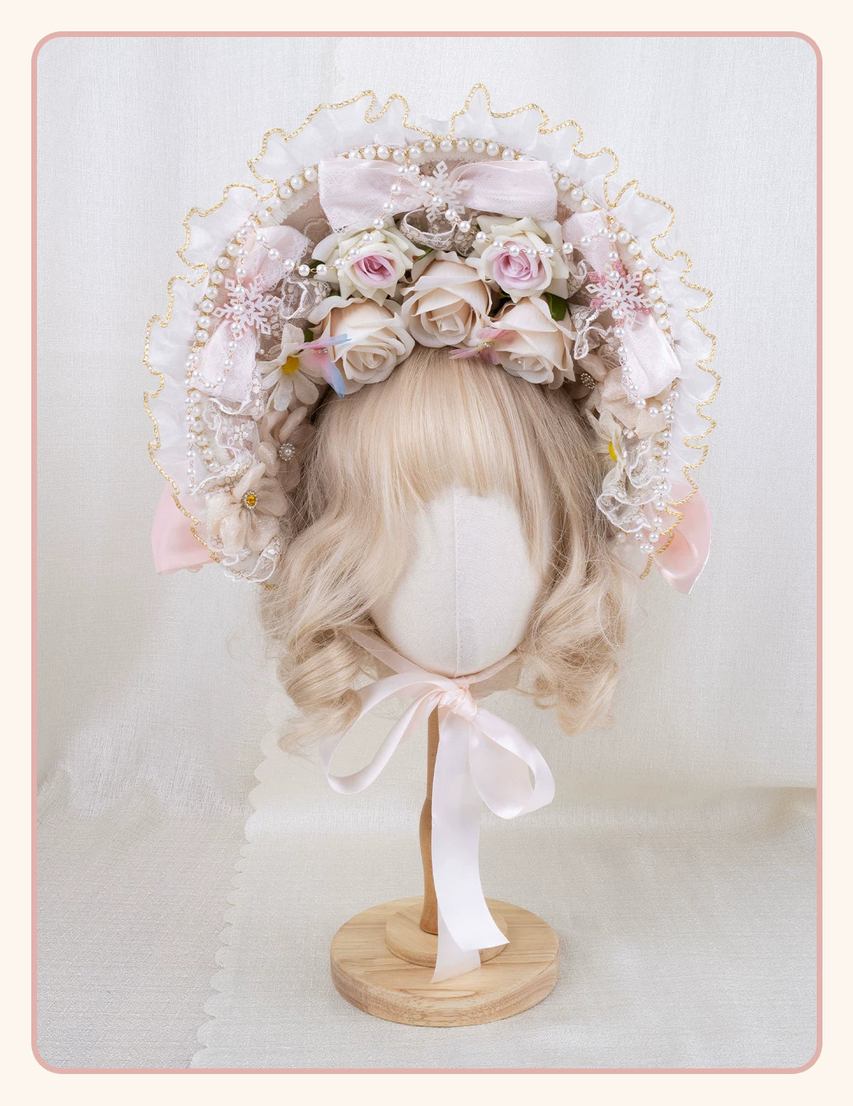 Stardust Rose - Pearl Rose Garden - Bonnet-Style Flat Hat with Rose Florals