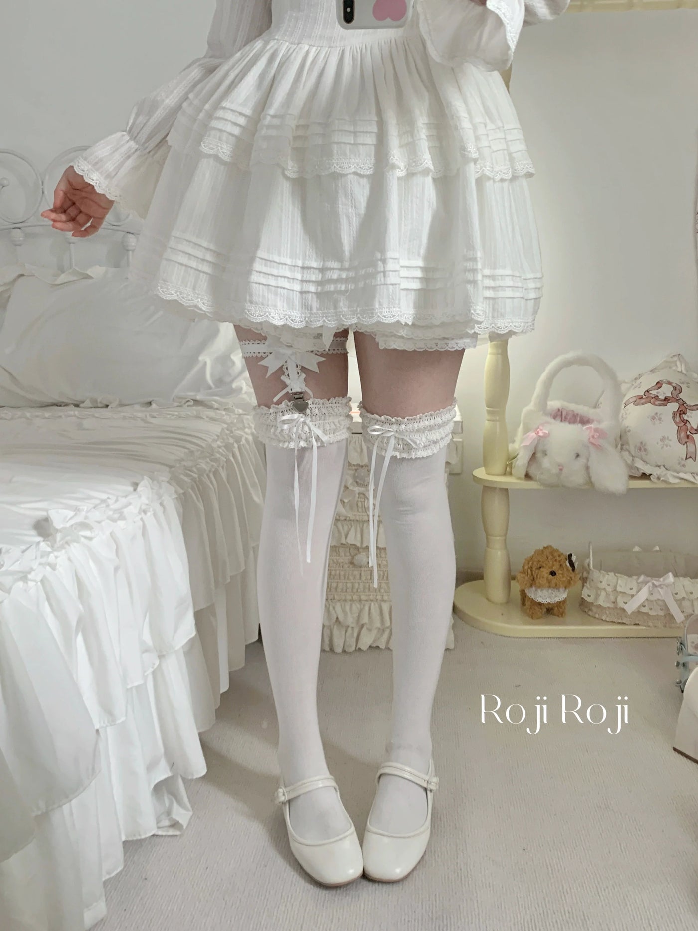Gentle Town - Sweet Lolita Cotton Calf Socks, Ankle Socks White thigh-high socks (no sock clips included) One Size