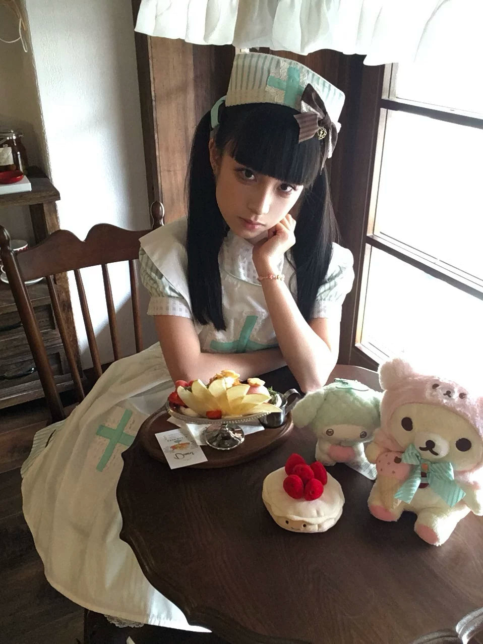 Tata Long Ear - Mint Prescription - Medical-inspired Lolita OP dress with a nurse-style collar