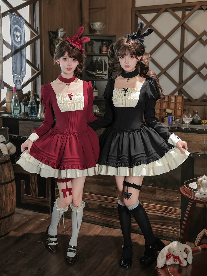 With PUJI - Lia - Classic Lolita OP Dress, Ruffle Trim & Square Neckline