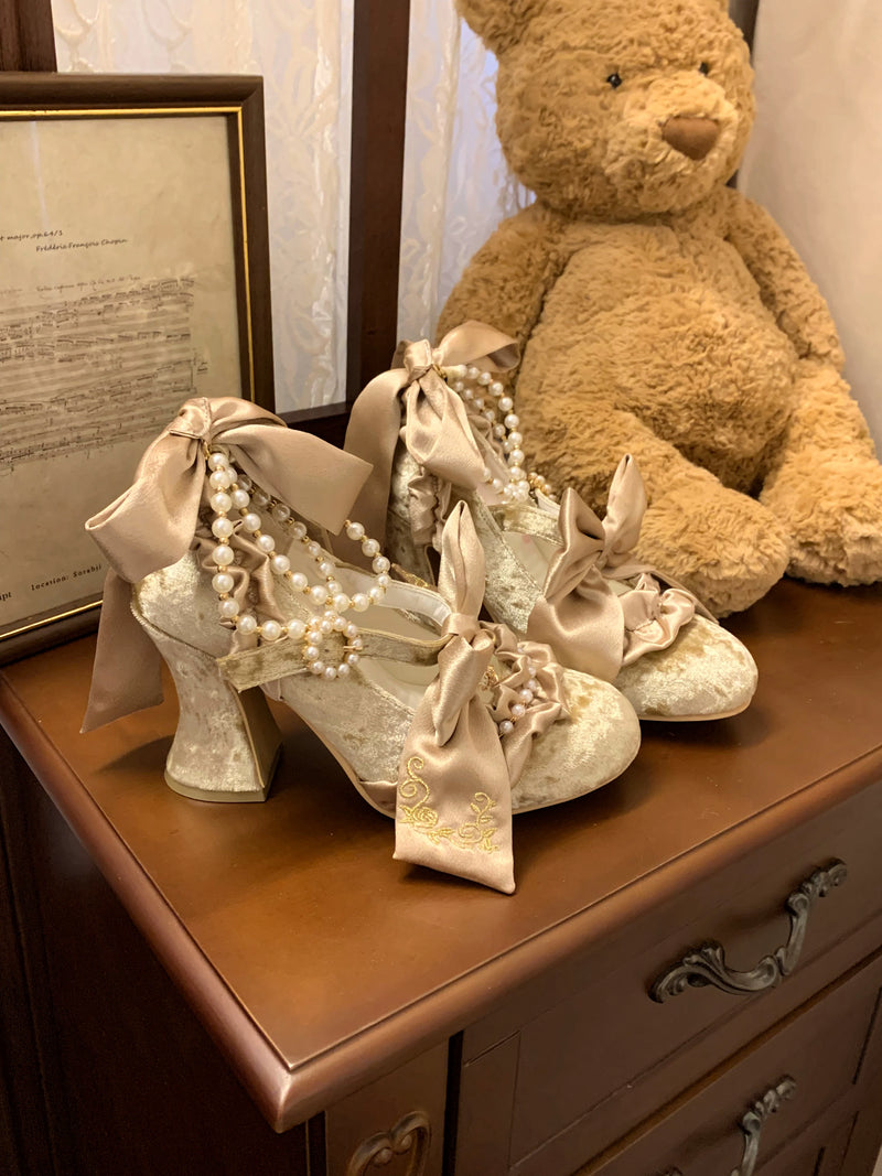 Aimee Ribbon Hymn Lolita shoes — Gold colour, product view