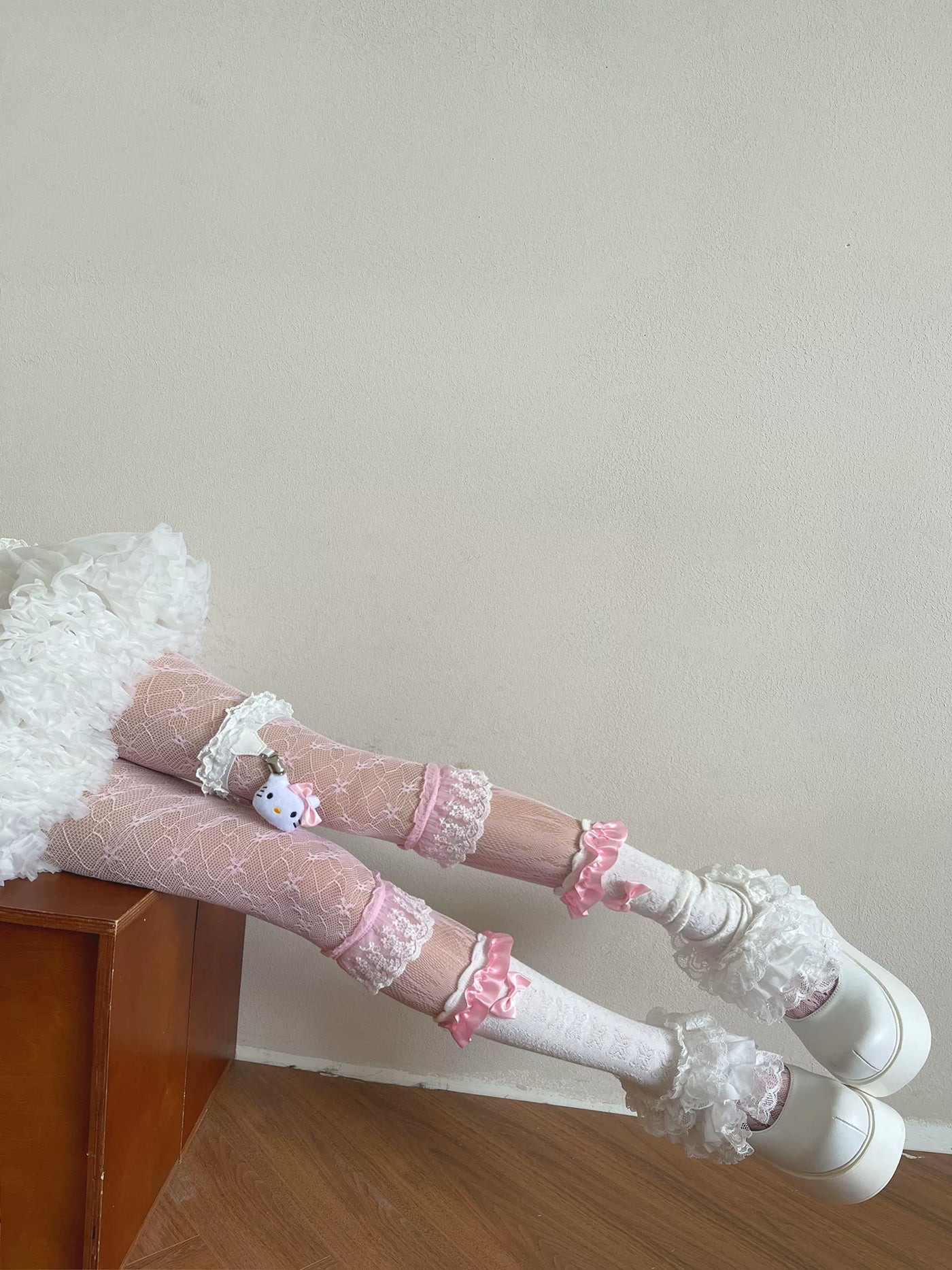 Sock Noble - Barbie Pink - Tights, Sock Covers or Clip Ring with Layered Lace and Bows