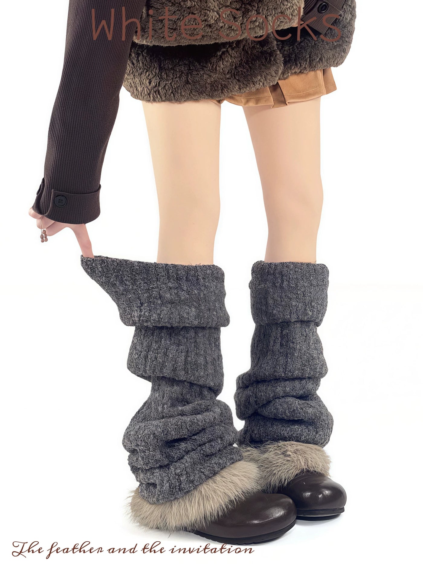 White Socks - The Feather and the Invitation - Slouch Socks with Layered Cuffs